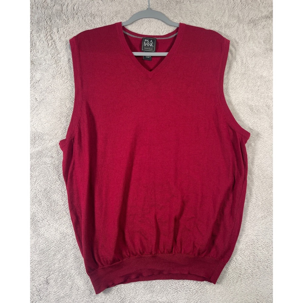 Jos A Bank Traveler Mens XL Merino Wool Sweater Vest Red Sleeveless